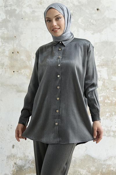 Gömlek Yaka Simli Antrasit İkili Takım