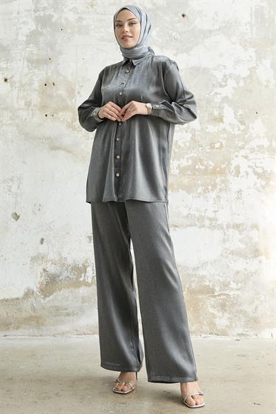 Gömlek Yaka Simli Antrasit İkili Takım