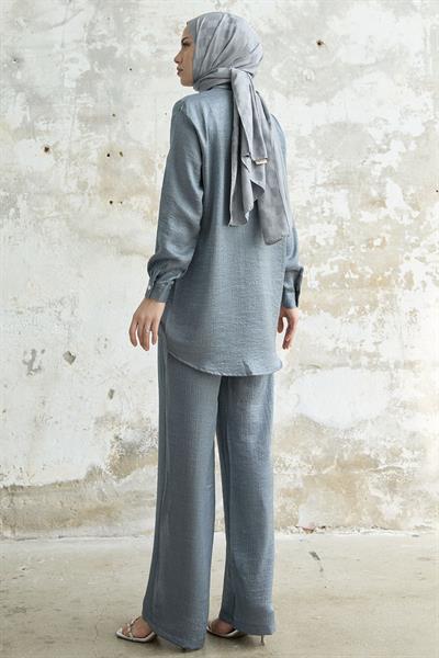 Gömlek Yaka Simli İkili Gri Takım