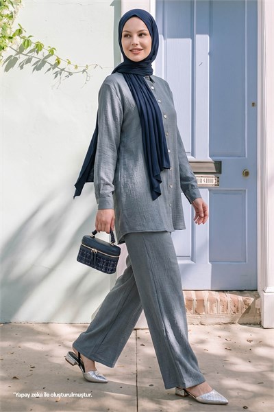 Shirt Collar Glittery Two-Piece Gray Suit