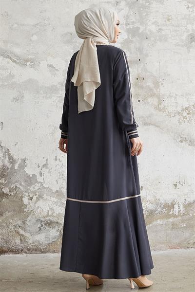 Hazel Şerit Desen Ribanalı Füme Ferace