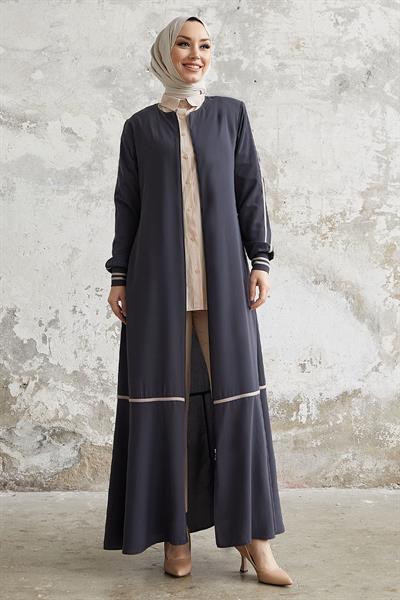 Hazel Şerit Desen Ribanalı Füme Ferace