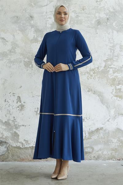 Hazel Şerit Desen Ribanalı İndigo Ferace