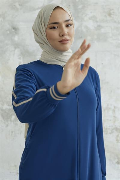 Hazel Şerit Desen Ribanalı İndigo Ferace