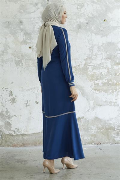 Hazel Şerit Desen Ribanalı İndigo Ferace