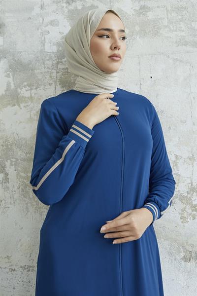 Hazel Şerit Desen Ribanalı İndigo Ferace