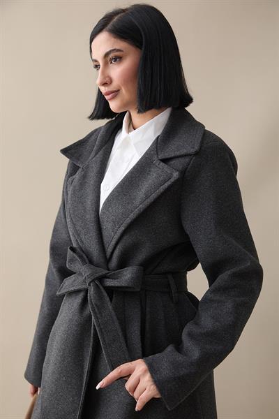 Henry Kruvaze Yaka Kaşe Kaban - Antrasit