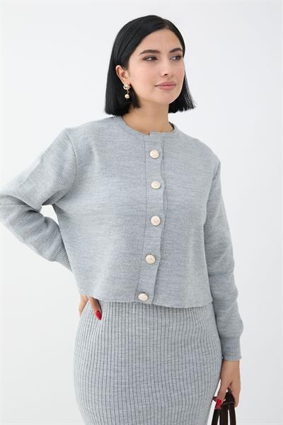 Hırkalı Fitilli İkili Gri Triko Takım