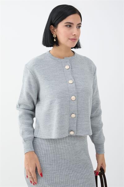 Hırkalı Fitilli İkili Gri Triko Takım