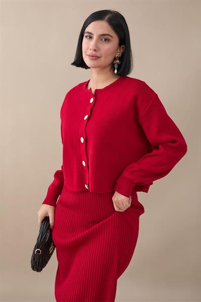 Hırkalı Fitilli İkili Kırmızı Triko Takım