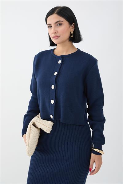 Hırkalı Fitilli İkili Lacivert Triko Takım