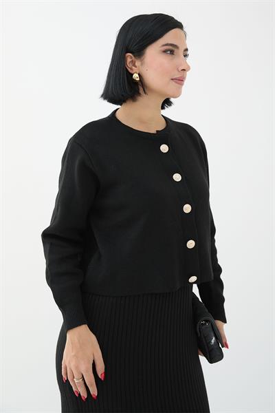 Hırkalı Fitilli İkili Siyah Triko Takım