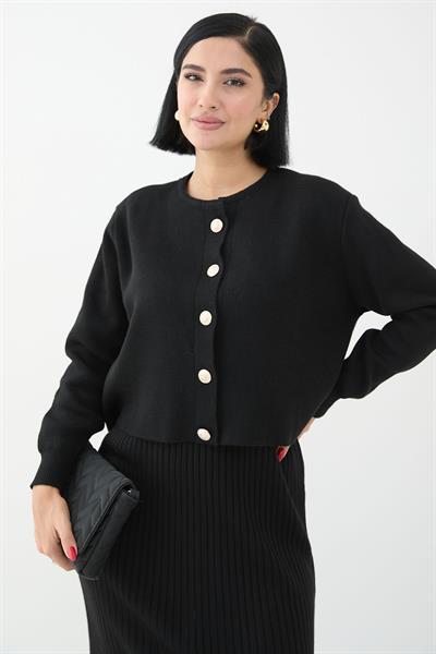 Hırkalı Fitilli İkili Siyah Triko Takım