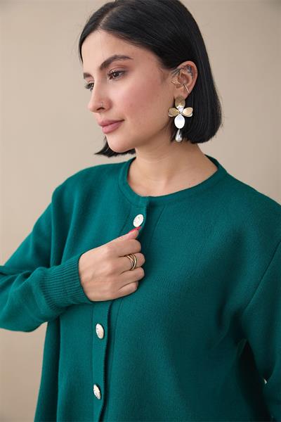 Hırkalı Fitilli İkili Zümrüt Yeşili Triko Takım