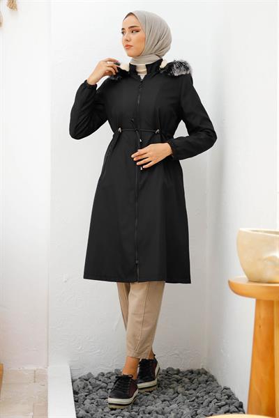 İçi Polar Yağmur Geçirmez 4601 Mont - Siyah