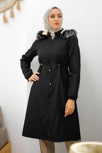 İçi Polar Yağmur Geçirmez 4601 Mont - Siyah