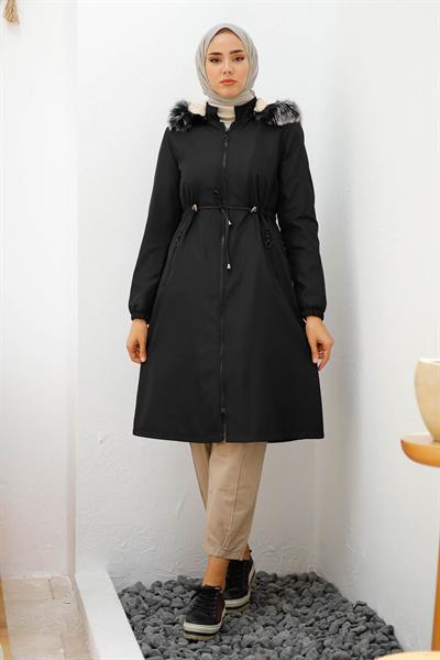 İçi Polar Yağmur Geçirmez 4601 Mont - Siyah