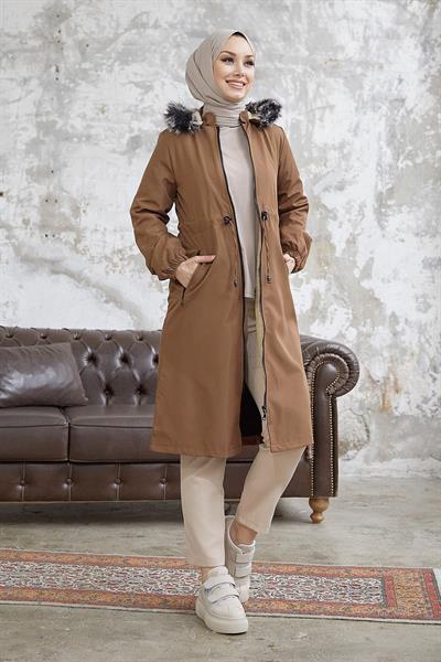 İçi Polar Yağmur Geçirmez 4601 Mont - Taba