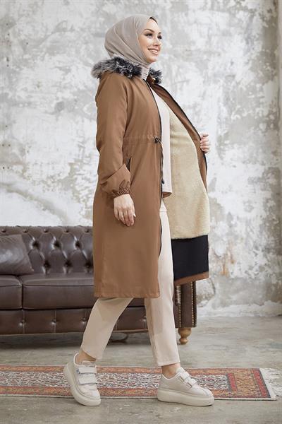 İçi Polar Yağmur Geçirmez 4601 Mont - Taba