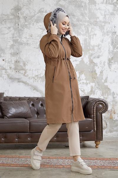 İçi Polar Yağmur Geçirmez 4601 Mont - Taba