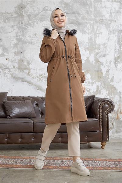 İçi Polar Yağmur Geçirmez 4601 Mont - Taba