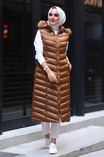 Içi Dolgu Uzun Yelek - Bronz