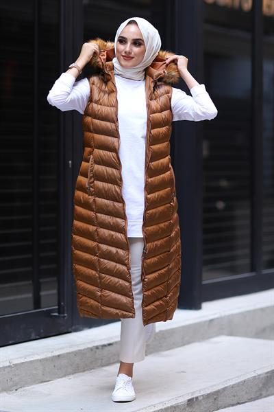 Içi Dolgu Uzun Yelek - Bronz