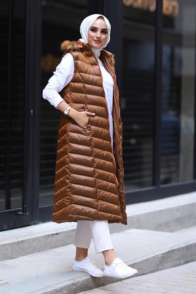 Içi Dolgu Uzun Yelek - Bronz