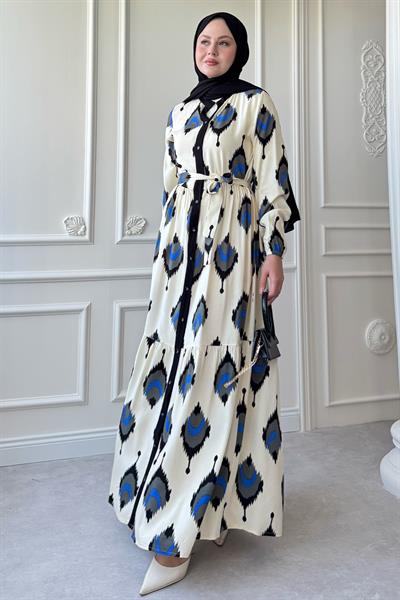 İkat Desen Siyah Viskon Elbise