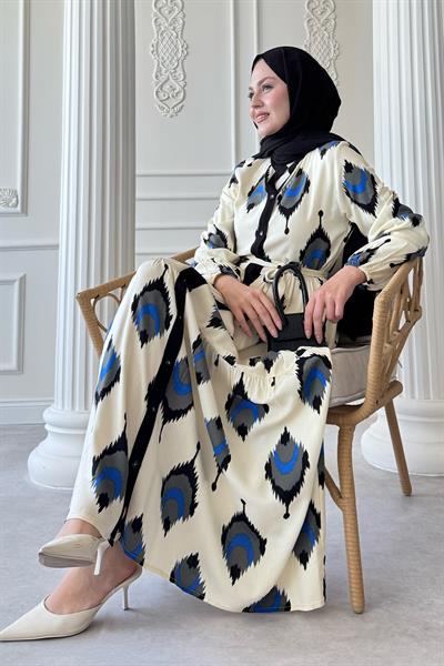 İkat Desen Siyah Viskon Elbise