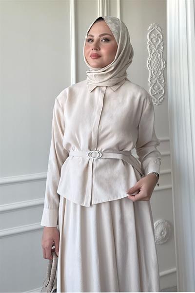 İnce Kemerli Etekli Ekru Takım