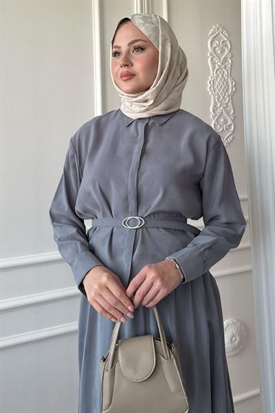 İnce Kemerli Etekli Gri Takım