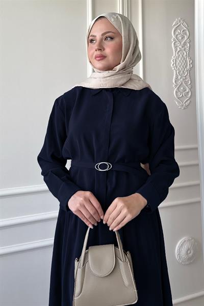 İnce Kemerli Etekli Koyu Lacivert Takım