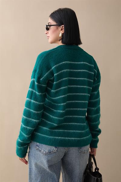 İnce Şeritli Zümrüt Triko Hırka