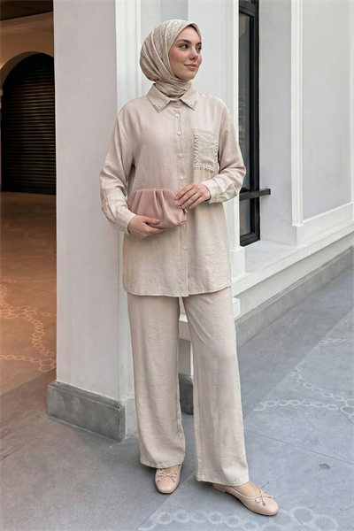 İnci Taşlı Bej Modal Takım