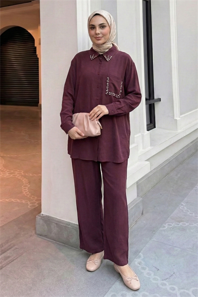 İnci Taşlı Bordo Modal Takım
