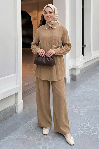 İnci Taşlı Camel Modal Takım