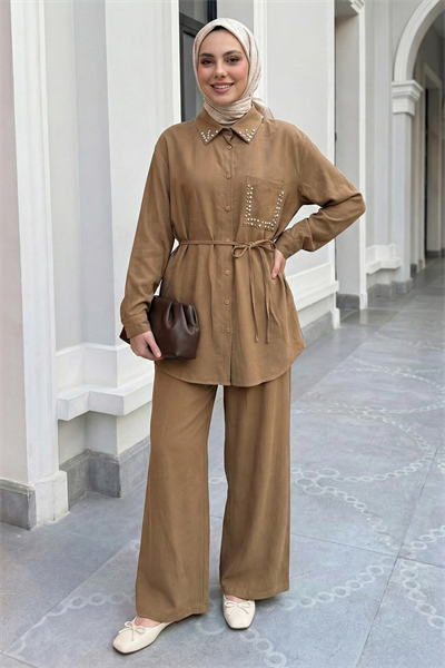 İnci Taşlı Camel Modal Takım