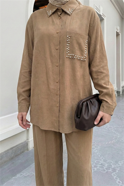 İnci Taşlı Camel Modal Takım