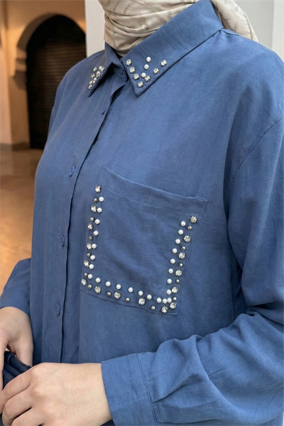 İnci Taşlı İndigo Modal Takım