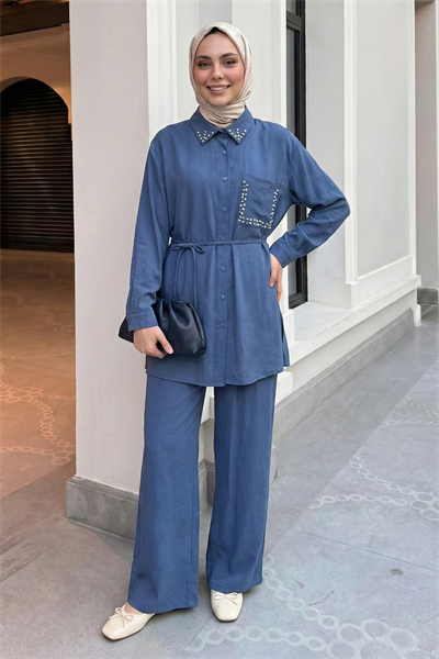 İnci Taşlı İndigo Modal Takım
