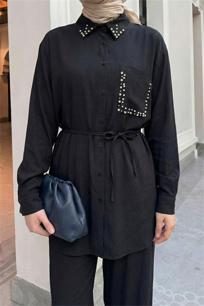 İnci Taşlı Siyah Modal Takım