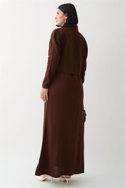 İncili Bolerolu Acı Kahve Triko Takım