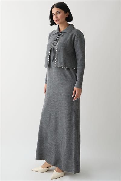 İncili Bolerolu Antrasit Triko Takım