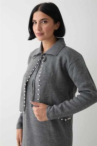 İncili Bolerolu Antrasit Triko Takım