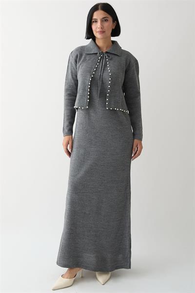 İncili Bolerolu Antrasit Triko Takım