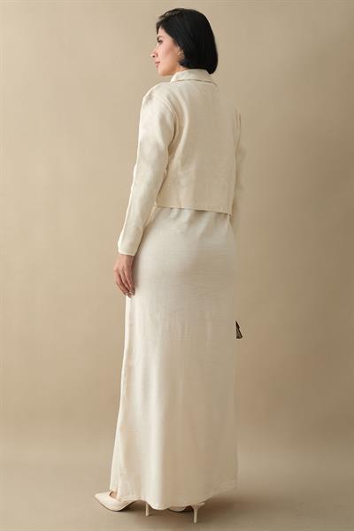 İncili Bolerolu Bej Triko Takım