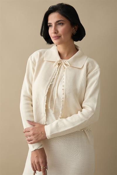 İncili Bolerolu Bej Triko Takım