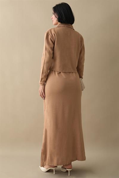 İncili Bolerolu Camel Triko Takım