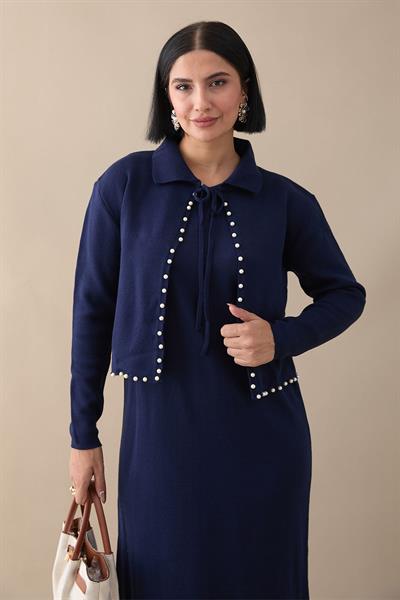 İncili Bolerolu Lacivert Triko Takım